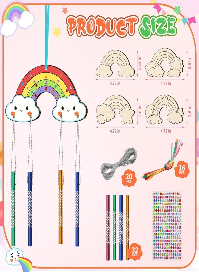 TREACLUB DIY Wind Chime Kit for Kids - Make Your Own Rainbow Coloring Star Moon Sun Arts and Crafts - 12 Pack Wooden Birthday Gifts for Girls Boys - Image 2